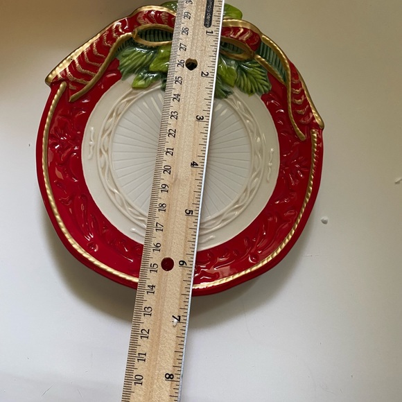Fitz and Floyd “Crimson Holiday” plate and spreader. Red Green Christmas Pine - Picture 3 of 5